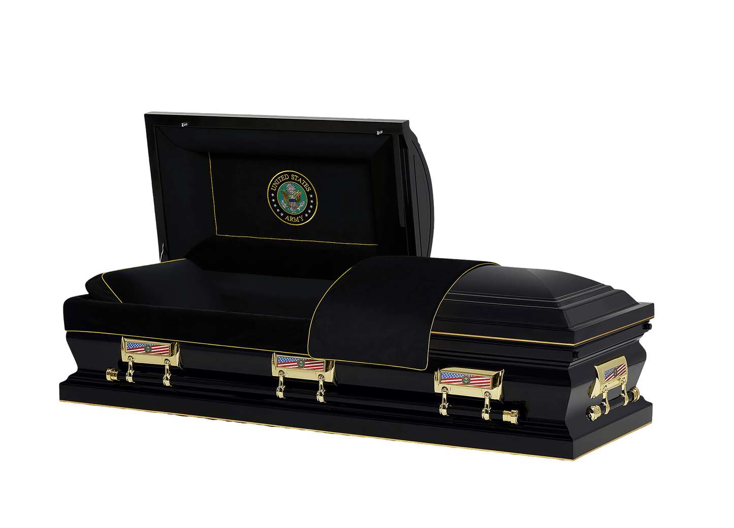 Army Black & Gold Casket with Black Velvet Interior