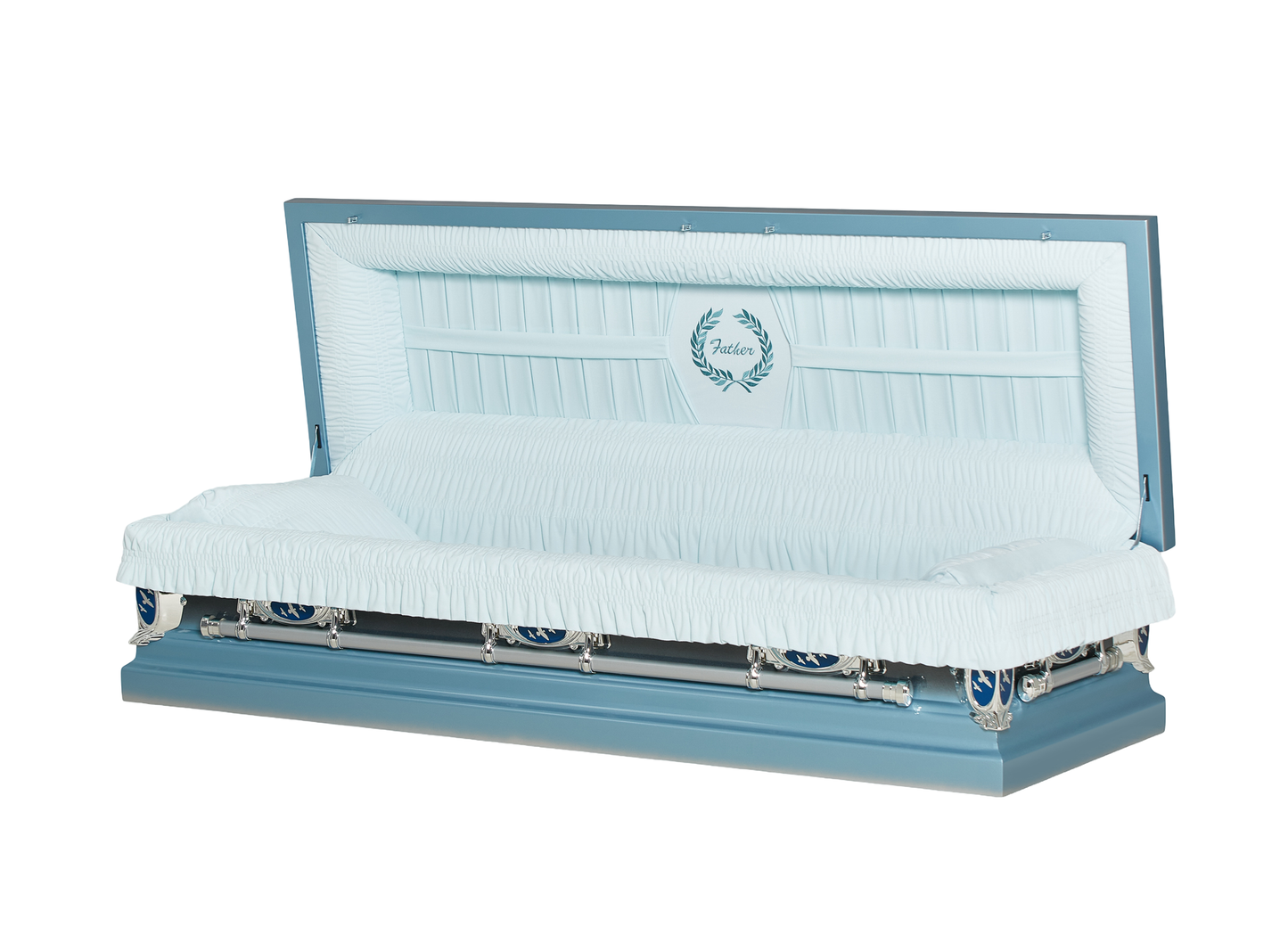 Father Casket in Monarch Blue and Light-Blue finish with blue interior