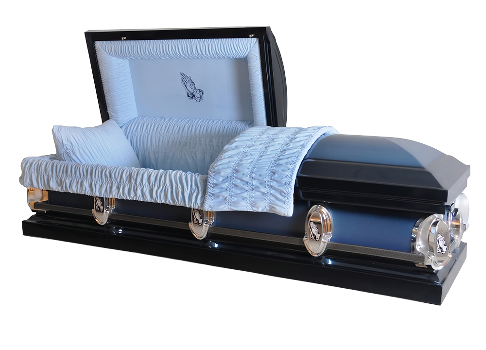 Casket The Prayer - Metal Casket in Spruce Blue Finish and Blue Interior