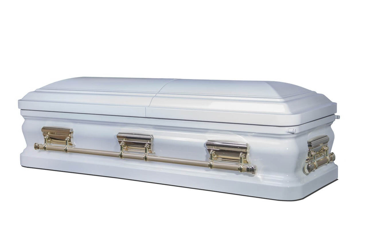 Huntington Casket Metal Casket in White Finish with Beige Interior