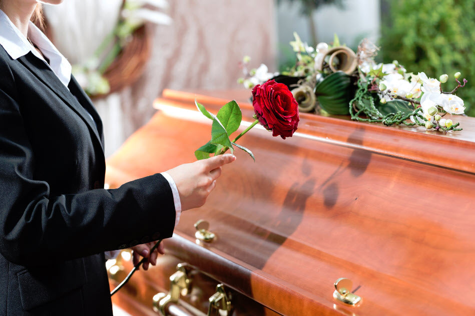 funeral casket with flowers