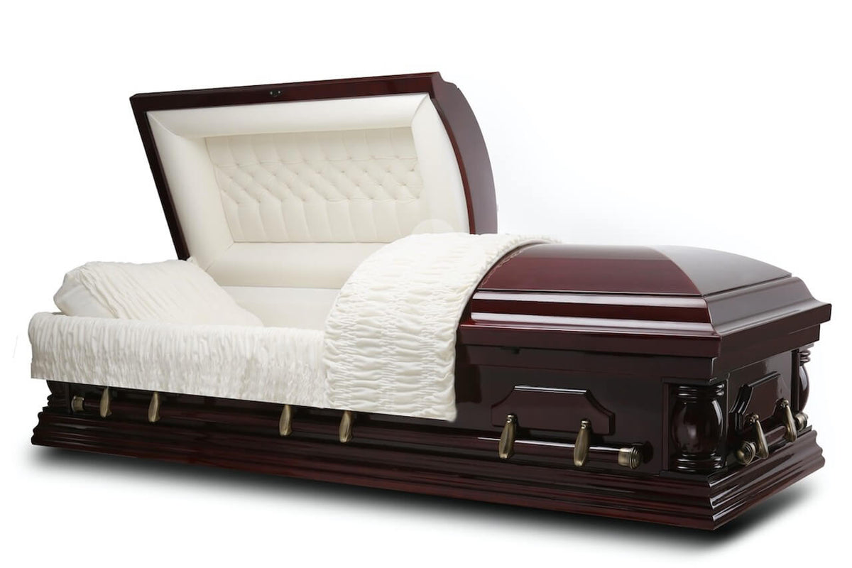 Funeral Casket 'Elite' Cherry Casket with Ivory Velvet Interior