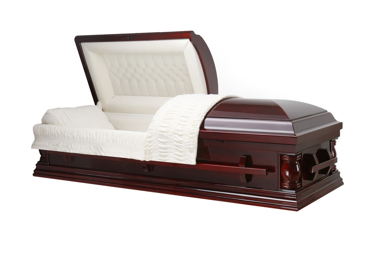 Elite Lite- Wood Casket with Mahogany Finish And Ivory Velvet Interior