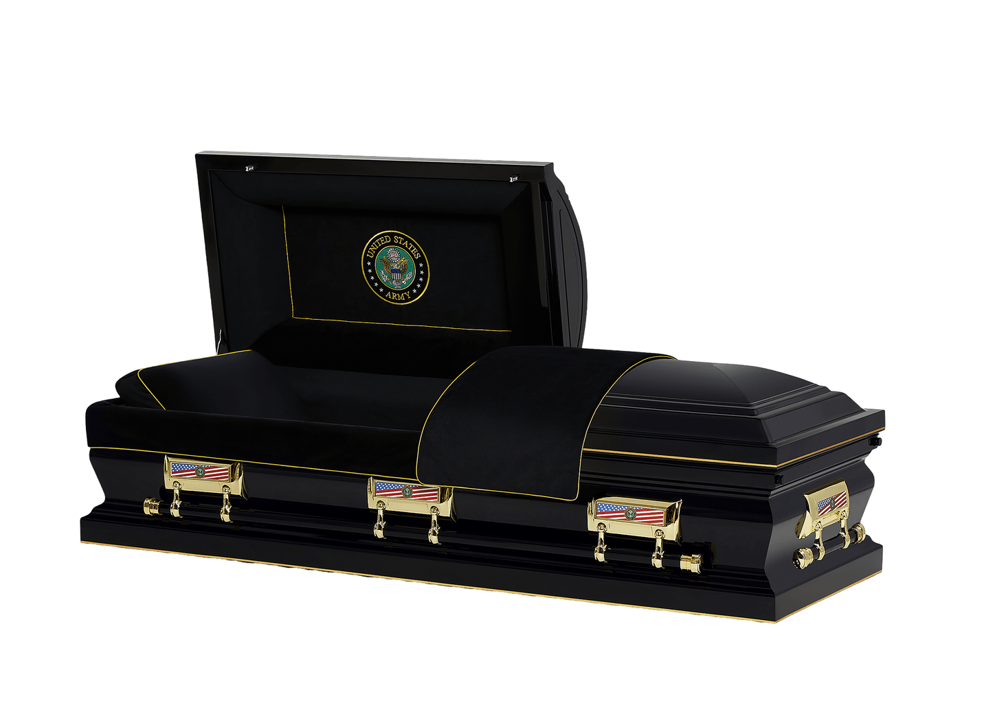 Army Black & Gold Casket with Black Velvet Interior