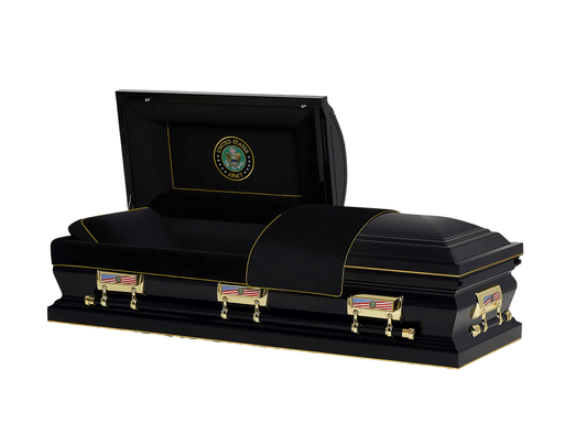 Army Black & Gold Casket with Black Velvet Interior