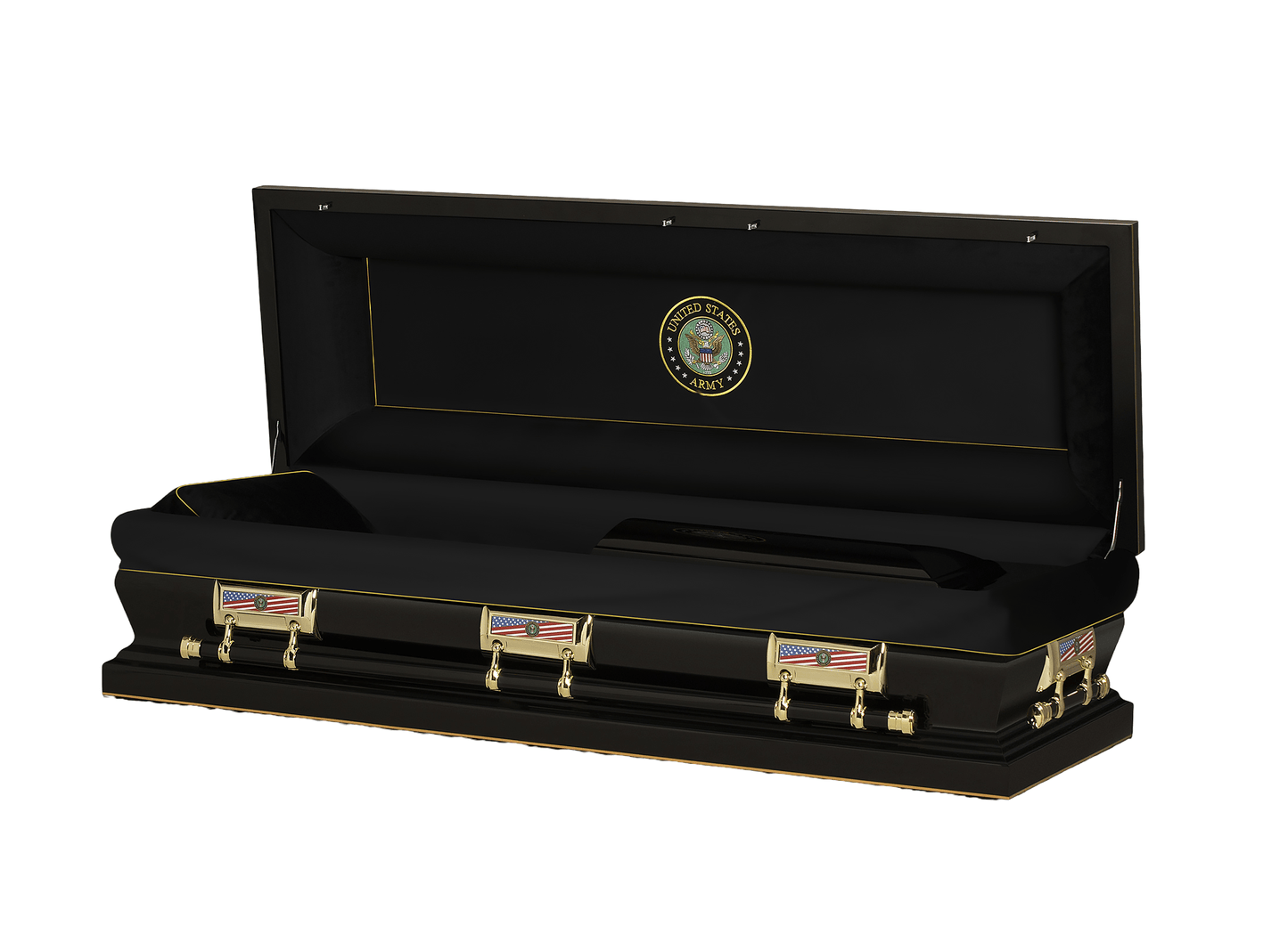 Army Black & Gold Casket with Black Velvet Interior