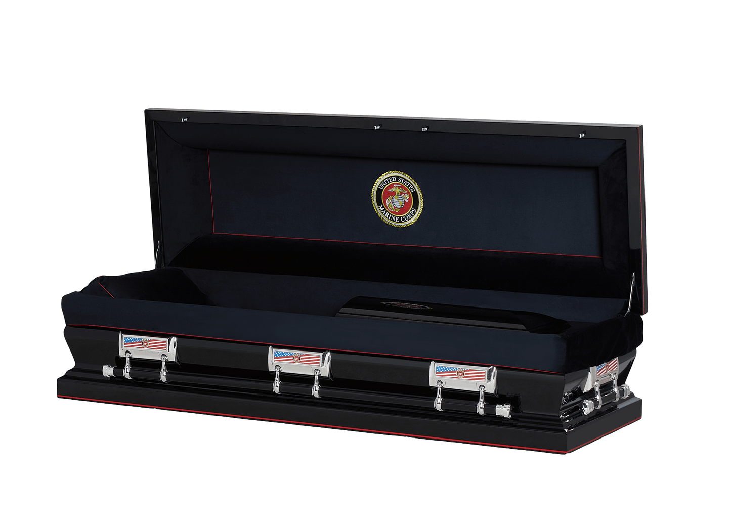 Marines Black Casket with Black Velvet Interior