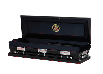 Marines Black Casket with Black Velvet Interior