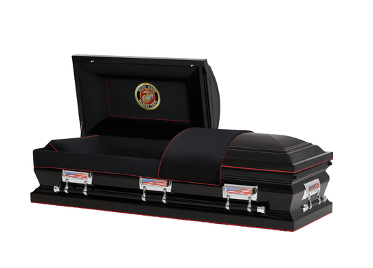 Marines Black Casket with Black Velvet Interior