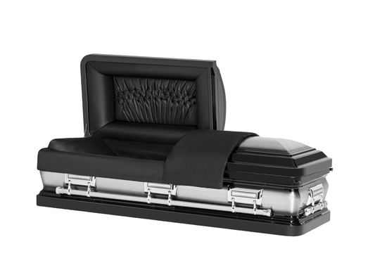 Black Stallion & Silver Casket with Black Leather Interior