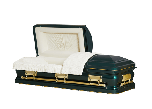 Solara Green Casket with Ivory Velvet Interior