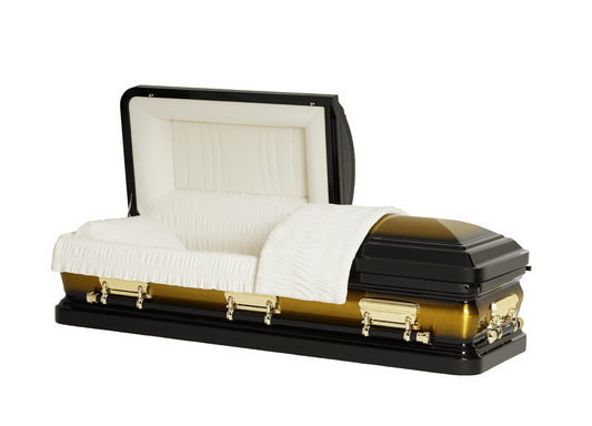 Solara Black & Gold Casket with Ivory Velvet Interior