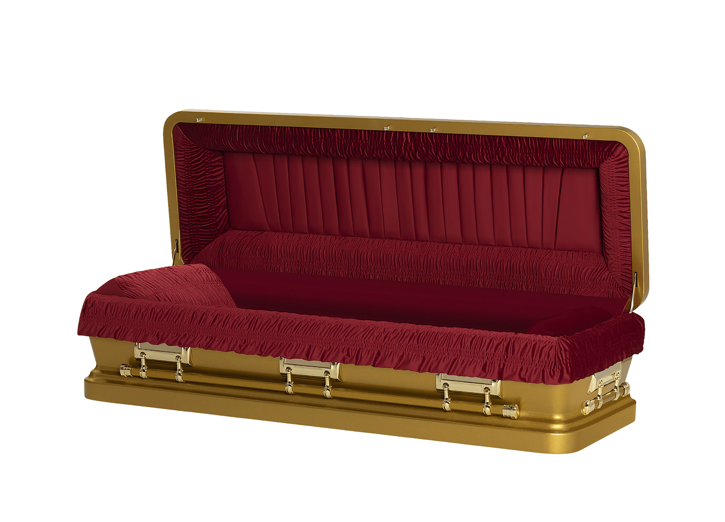 Solara Gold & Maroon Full Couch Casket with Maroon Velvet Interior