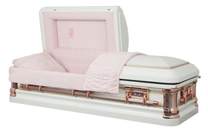 White Rose Casket - Metal Casket White Finish with Pink Interior