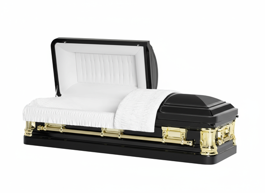 Noble Black & Gold Casket with White Velvet Interior