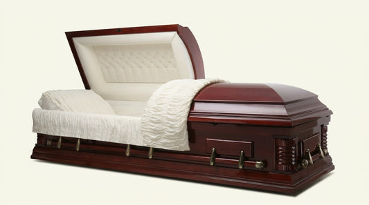 Funeral Casket "Roosevelt" Solid Wood with Ivory Velvet Interior
