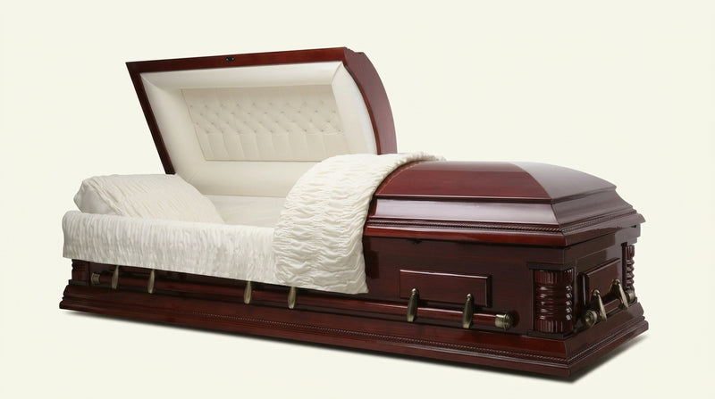 Funeral Casket "Roosevelt" Solid Wood with Ivory Velvet Interior