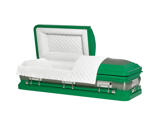 Solara Green & Silver Brush Casket with White Velvet Interior