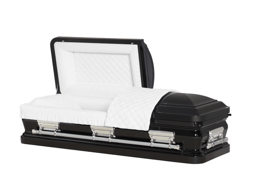 Solara Ebony & Silver Casket with White Velvet Interior