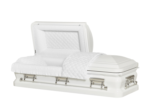 Solara Pearl White & Silver Casket with White Velvet Interior