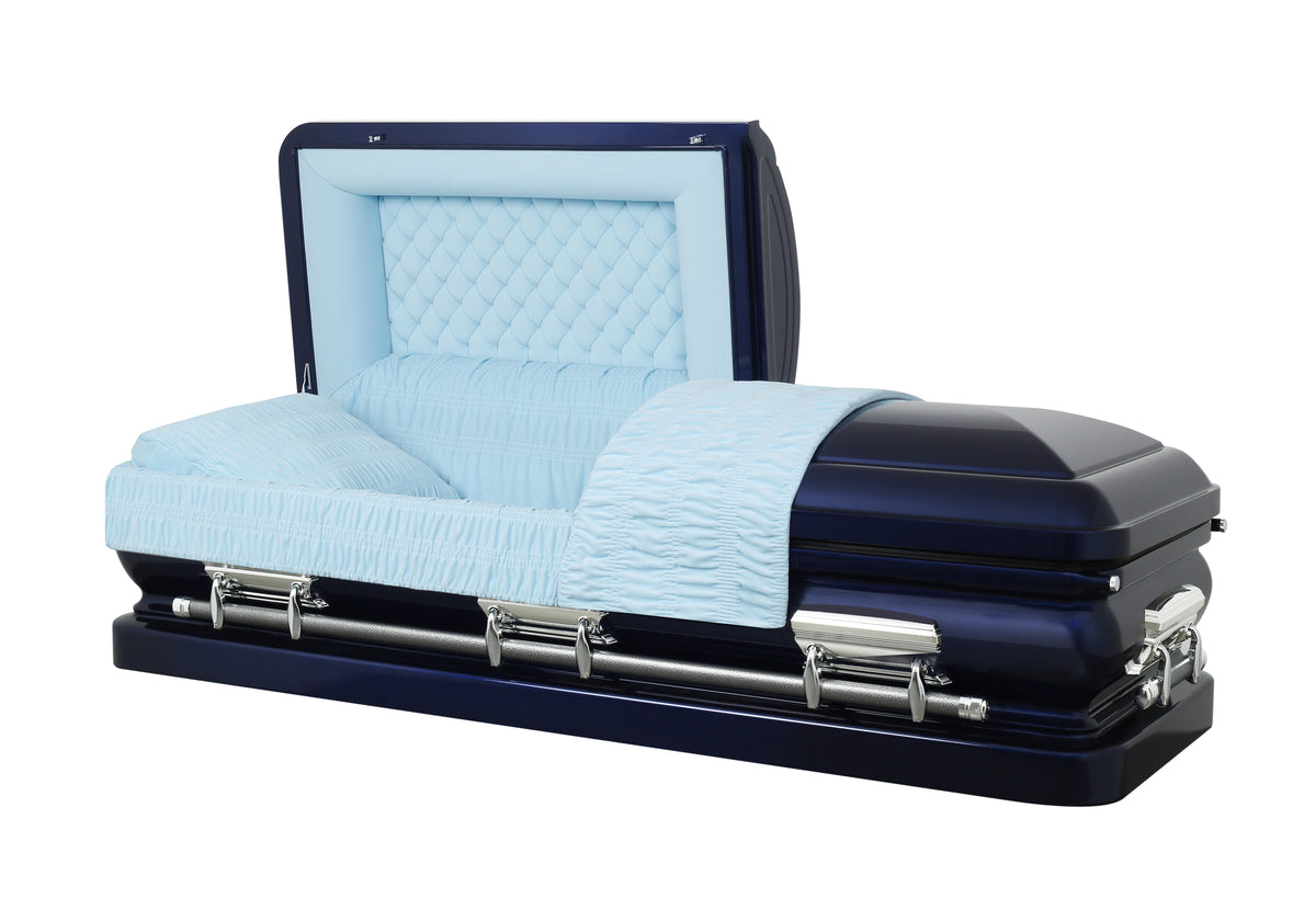 Camelot Cobalt Blue Casket with Light Blue Interior – Trusted Caskets