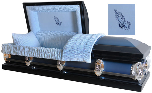 Casket The Prayer - Metal Casket in Spruce Blue Finish and Blue Interior