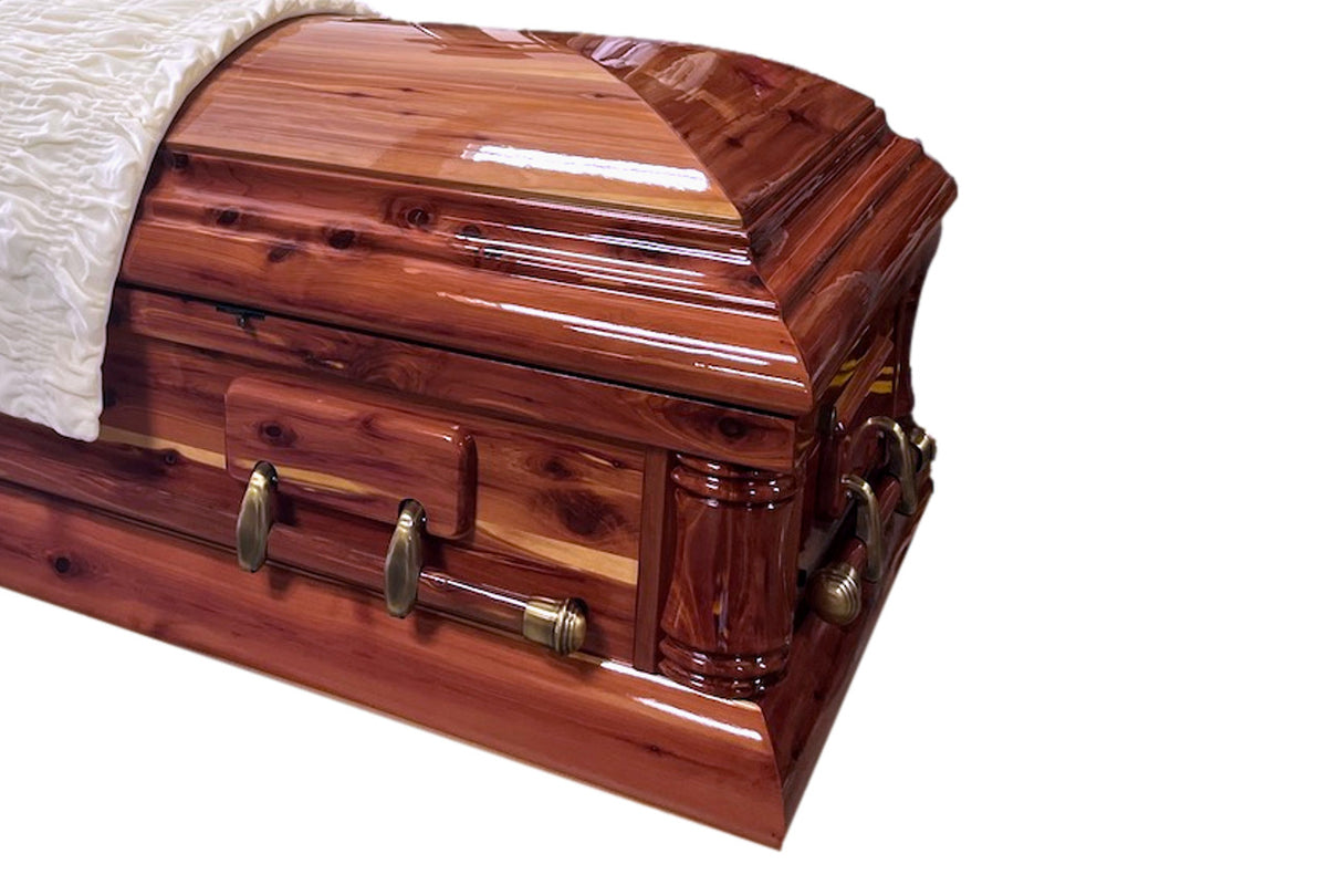 Red Cedar - Cedar Wood Casket with Beige Velvet Interior – Trusted Caskets