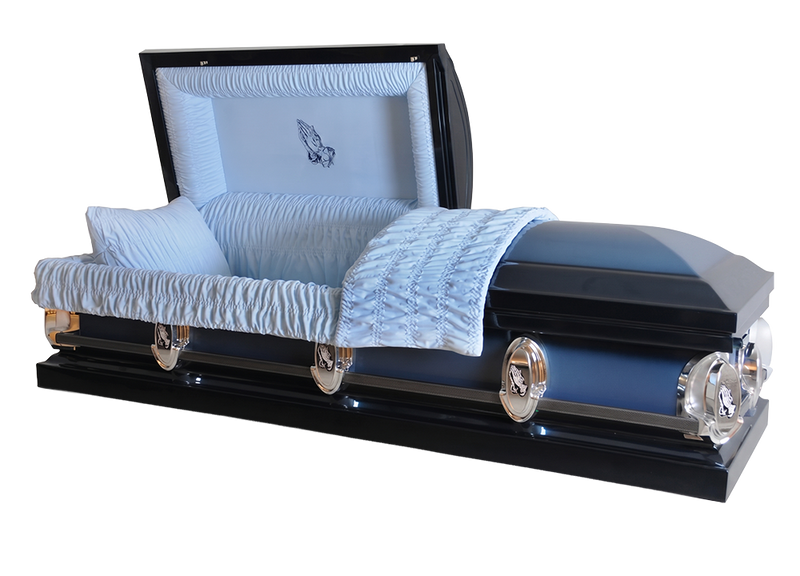 Casket The Prayer - Metal Casket in Spruce Blue Finish and Blue Interior