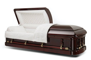  Solid mahogany wood casket with ivory velvet interior