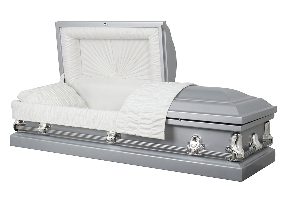 Stanford Silver - Metal Casket in Silver Finish with White Interior