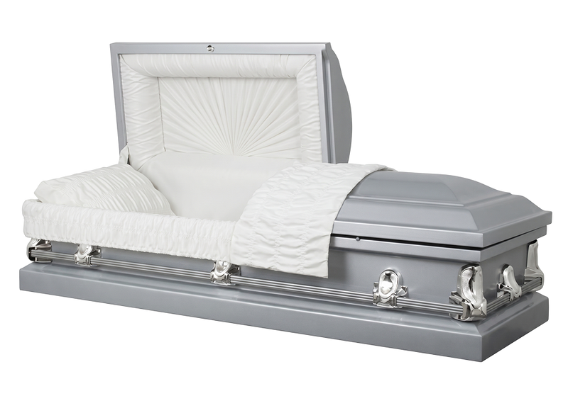 Stanford Silver - Metal Casket in Silver Finish with White Interior