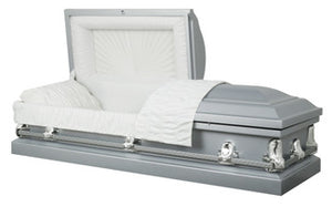 Stanford Silver - Metal Casket in Silver Finish with White Interior