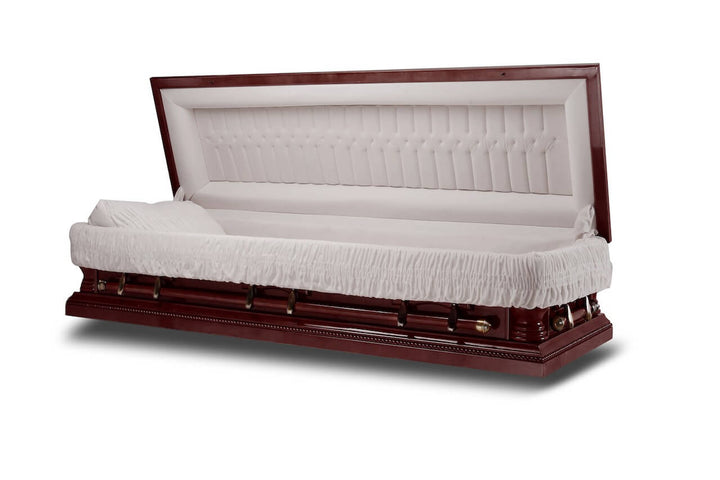 Harmony Full Couch - veneer Cherry Wood Casket in Gloss Finish with Ivory Velvet Interior - Trusted Caskets
