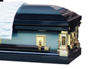 In God's Care - Funeral Casket, Blue finish with Light Blue interior - Trusted Caskets