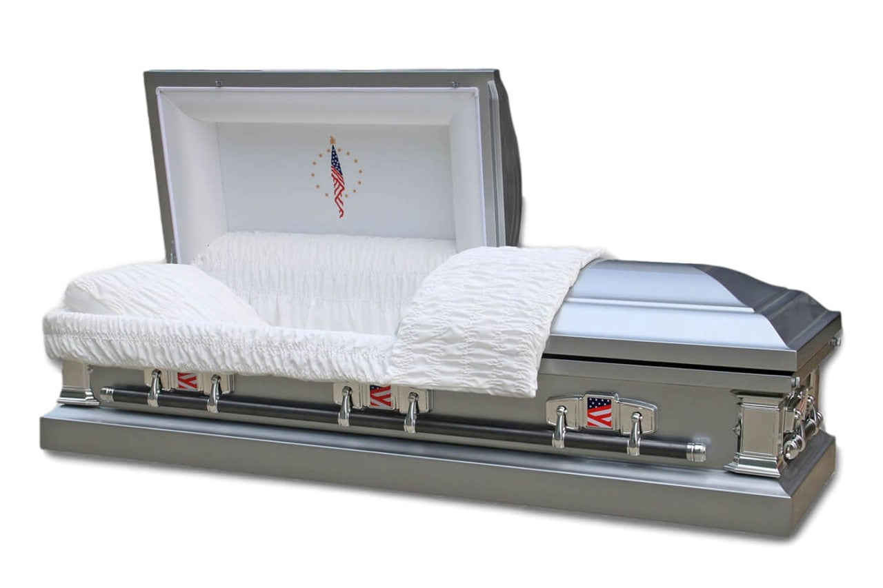 Caskets For Inmates Veteran's Casket – Silver Finish with White Velvet Interior – Trusted ...