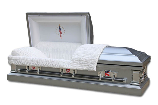 Veteran's Casket in Silver Finish with White Velvet Interior - Trusted Caskets