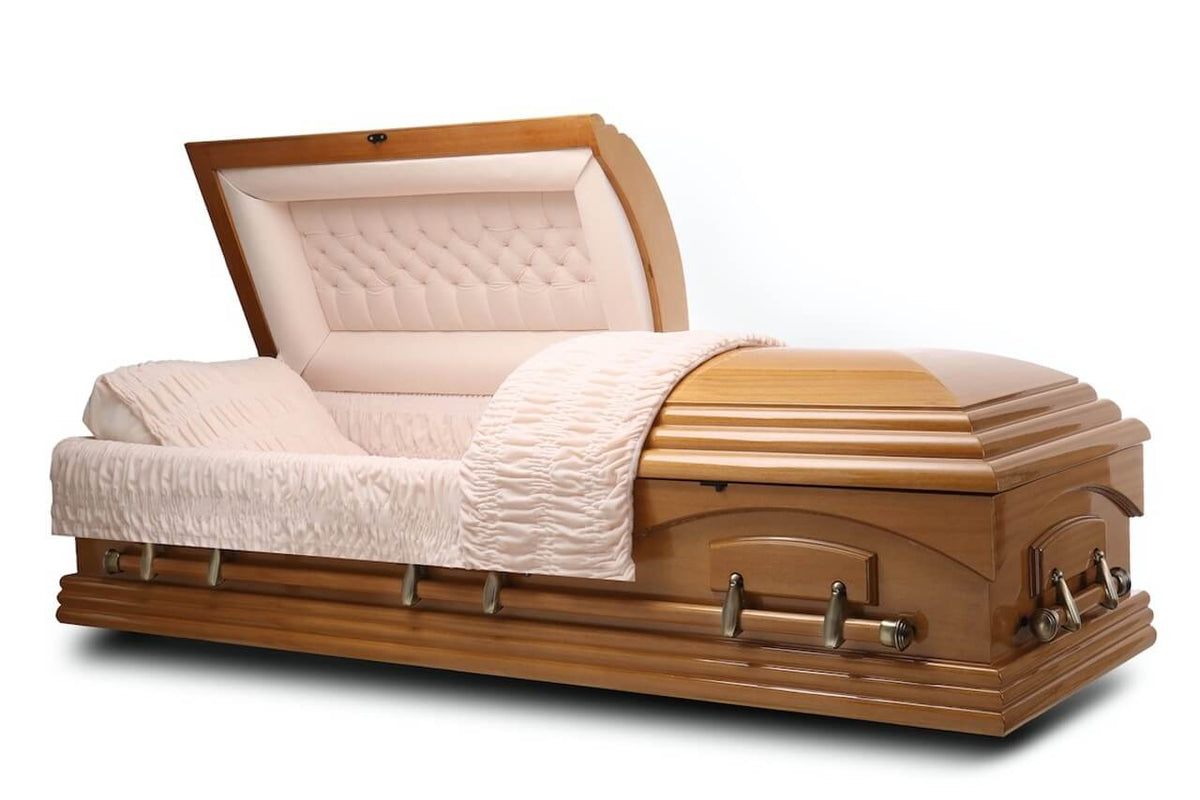 Maple Casket Nashville Wooden Casket with Beige Velvet Interior