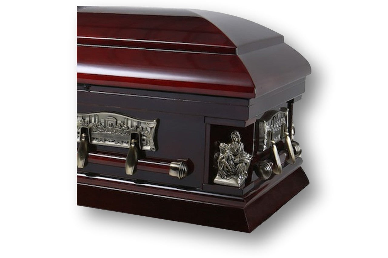 funeral casket "Last supper" - Solid Cherry Wood Casket with Ivory Interior by Trusted Caskets