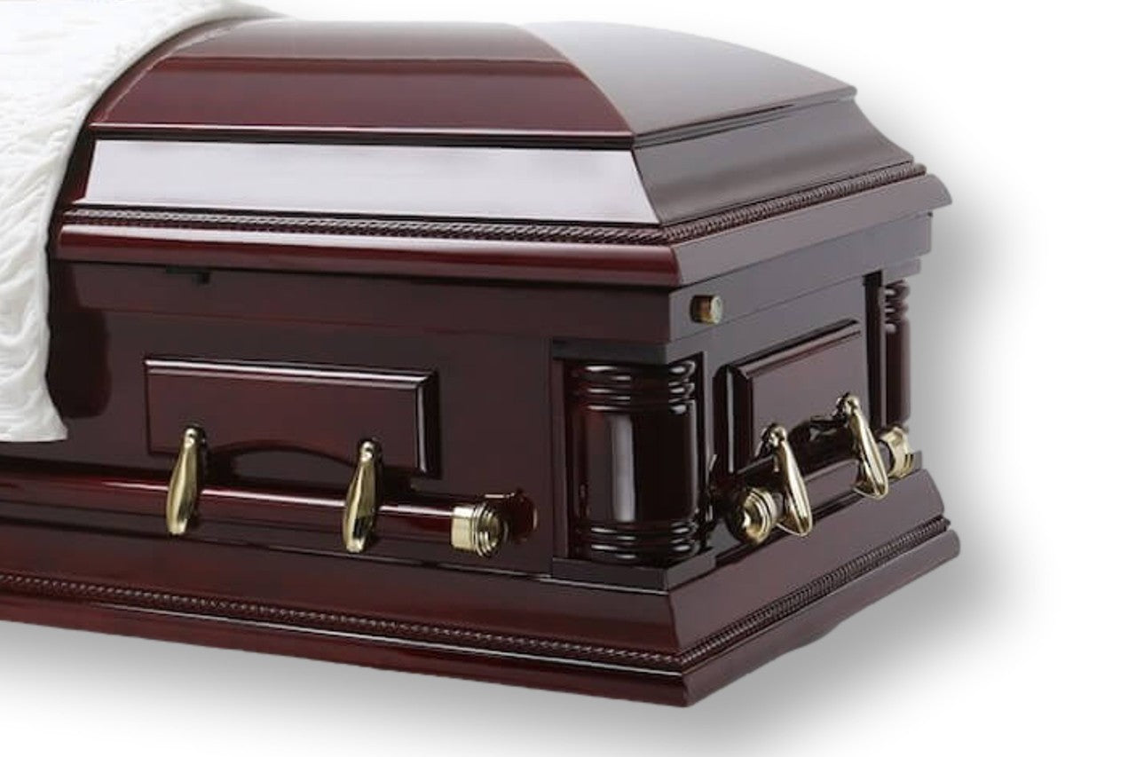 Hamilton Burial Casket with Cherry Finish and Ivory Velvet Interior
