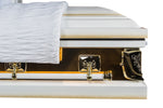 Yellow Gold Casket - 18 Gauge Steel Casket in White Shaded Light Gold  with White Velvet Interior - Trusted Caskets