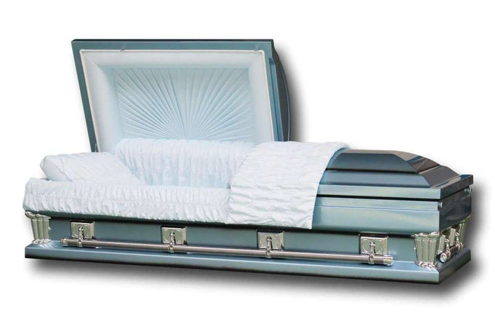 Oversized blue funeral casket